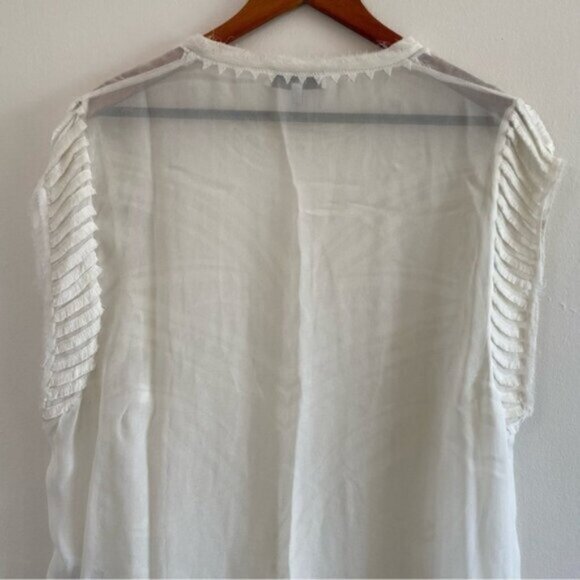 IRO Lana Blouse Chiffon Fringe Womens 4 White Sheer Art Deco Embroidered $225 - Picture 9 of 11